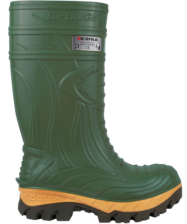 COFRA PU-Sicherheitsstiefel FOGGIA S5 CI SRC grün gegen Chemikalien und Kälte bis -50 °C