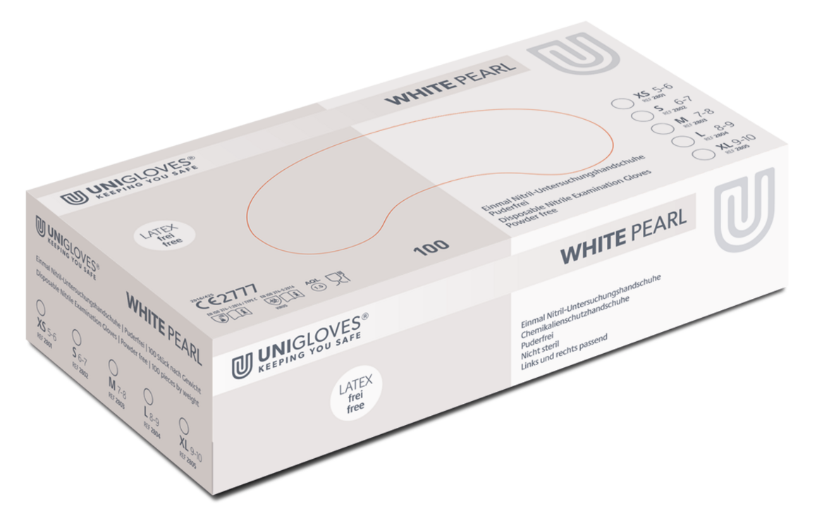 Unigloves White Pearl Nitril-Einweghandschuhe puderfrei