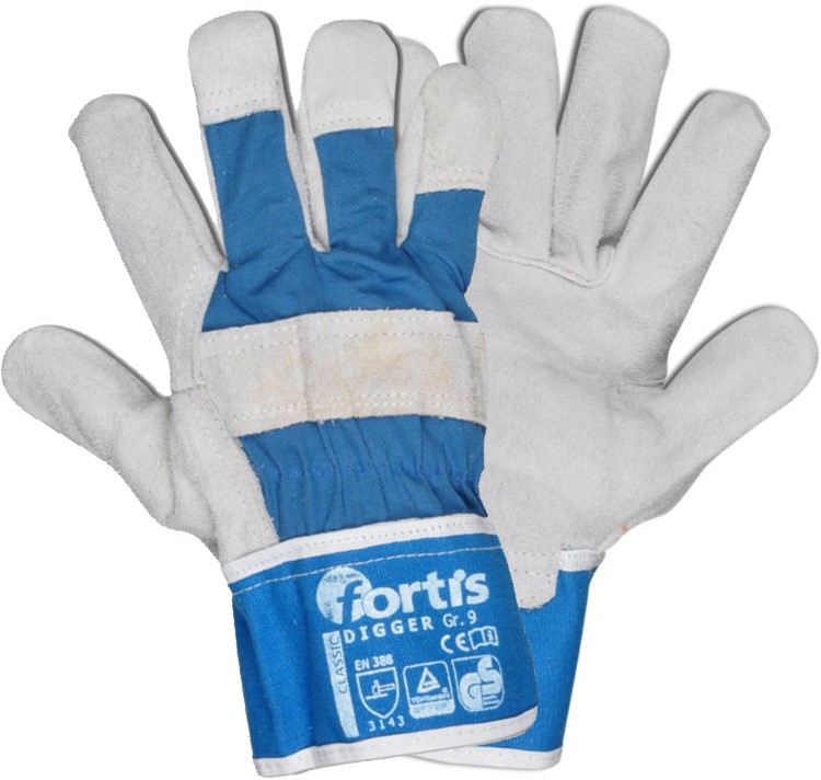 Fortis Digger Rindspaltleder-Schutzhandschuhe blau-weiß