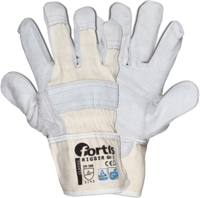 Fortis Basic Rigger Rindspaltlederhandschuhe grau-weiß