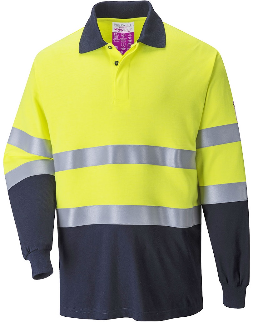 FR74YNR Portwest FR74 Flame retardant antistatic polo shirt, two-tone yellow-navy