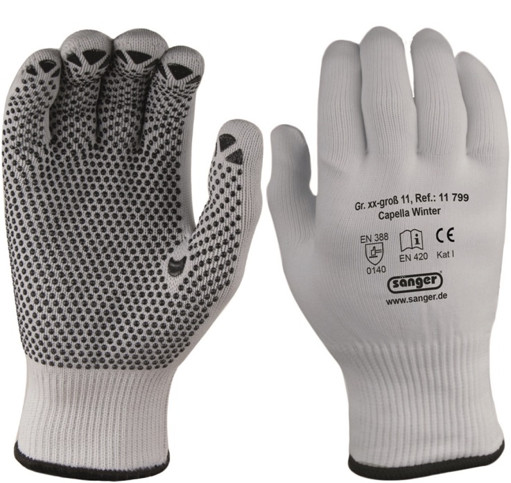 Cappella Winter Baumwoll-Schutzhandschuhe mit Vinyl-Noppen