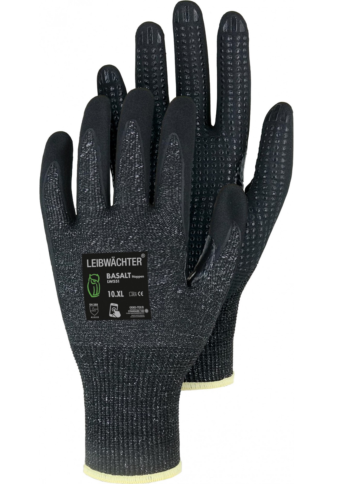 Leibwächter LW551 Basalt Noppen Nitril-Schutzhandschuhe mit Noppen