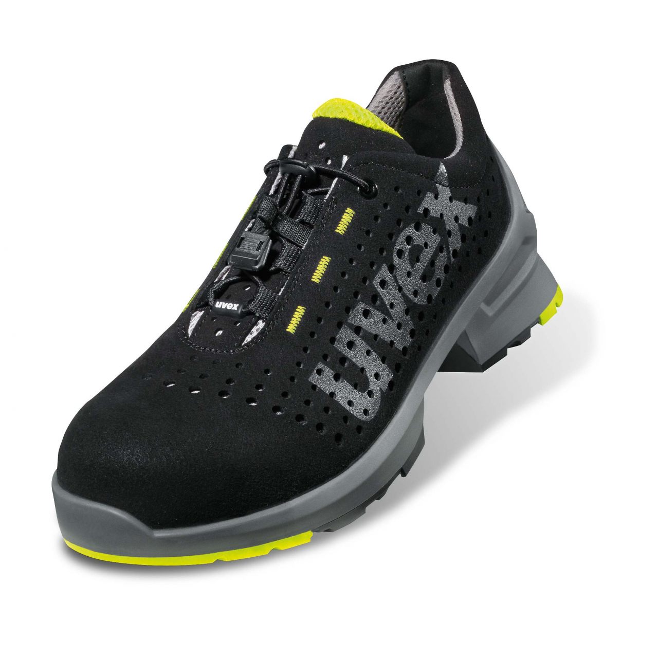 uvex 1 85438 gelochte Halbschuhe S1 SRC, Weite 11, schwarz/lime